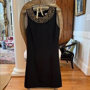 Mestiza New York, Black Dress with Gold Embellishments Holiday Party Dress